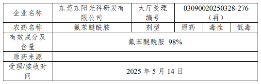 苯嘧草唑、氟氯氨草酯、氟螨双醚及氟苯醚酰胺等16个新农药拟批准登记