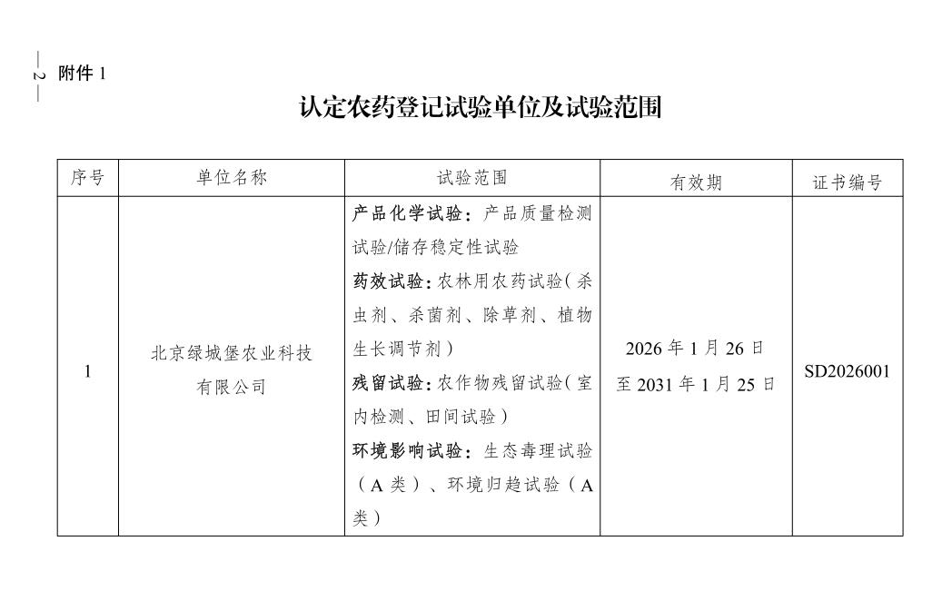 农业农村部：认定6家、注销2家农药登记试验单位及试验范围