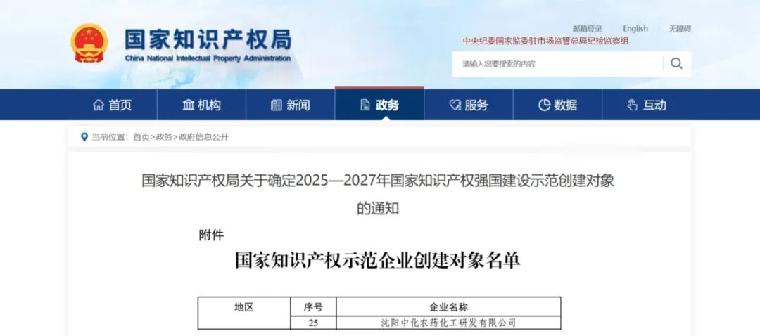 扬农化工子公司成功入选国家知识产权示范企业创建对象