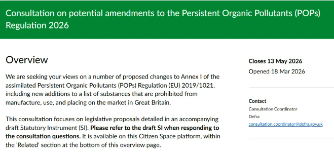 英国修订持久性有机污染物法规（POPs ），毒死蜱等5种化学物质面临全面禁令