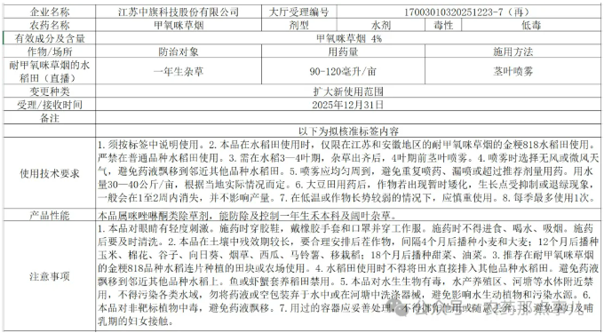 首次!甲氧咪草烟即将正式″破圈″水稻作物,配套耐IMI品种精准除草