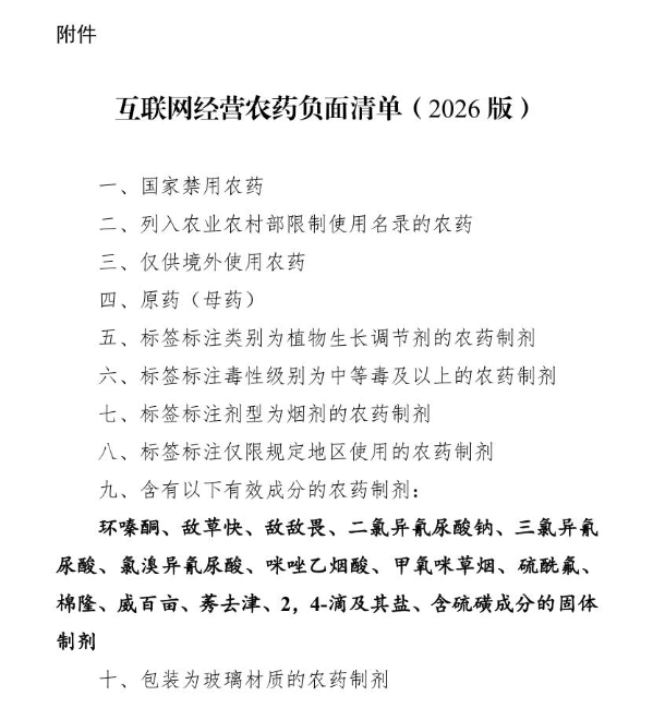 农业农村部征求意见，事关互联网经营农药负面清单